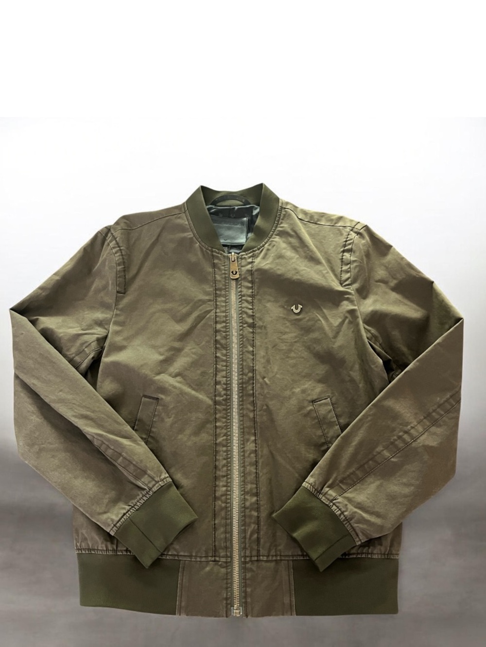 True Religion Waxed Bomber in Military Olive